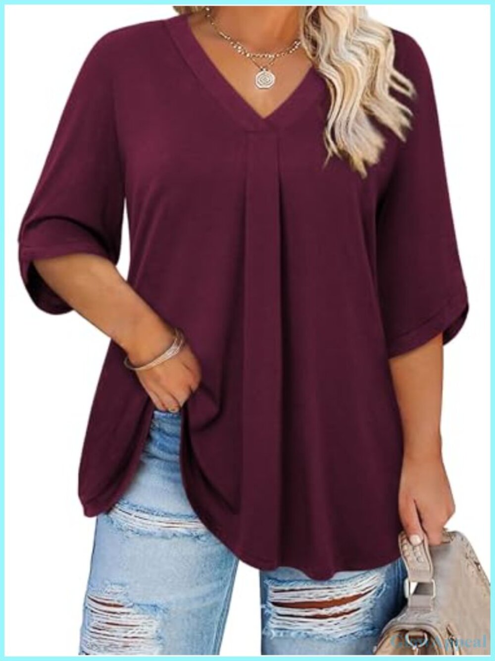 Plus Size Tunic Top 3/4 Bell Sleeve V Neck Flowy Blouse for Leggings